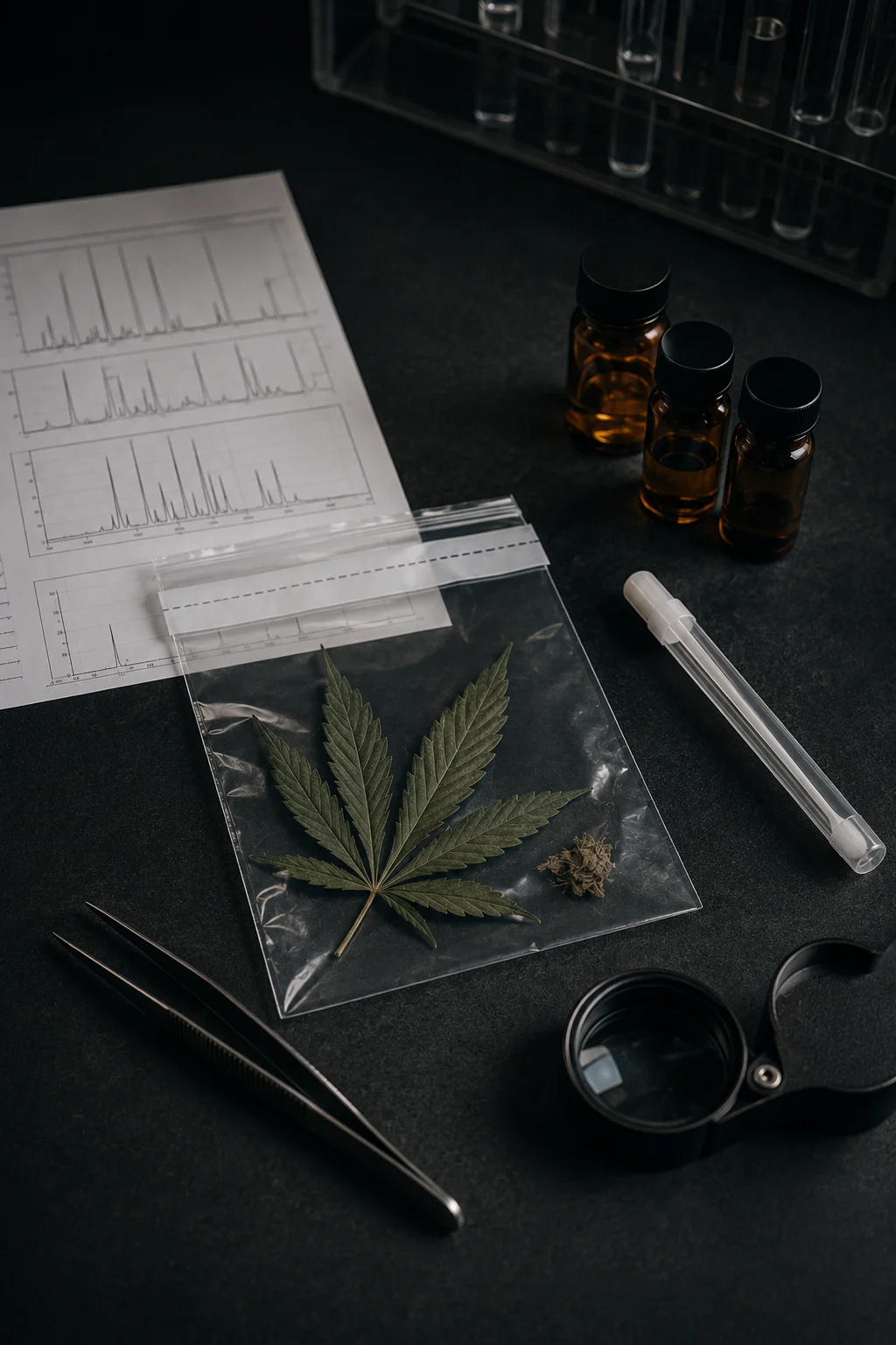 Análisis pericial de una muestra vegetal de cannabis en laboratorio