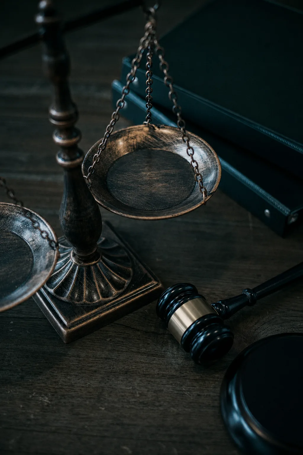 Balanza de justicia y mazo judicial sobre una mesa